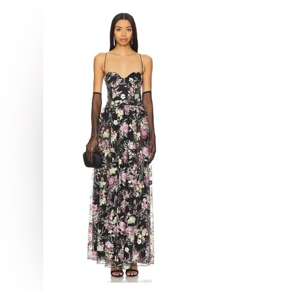 For Love And Lemons Night Fairy Embroidery Black & Pink Gown